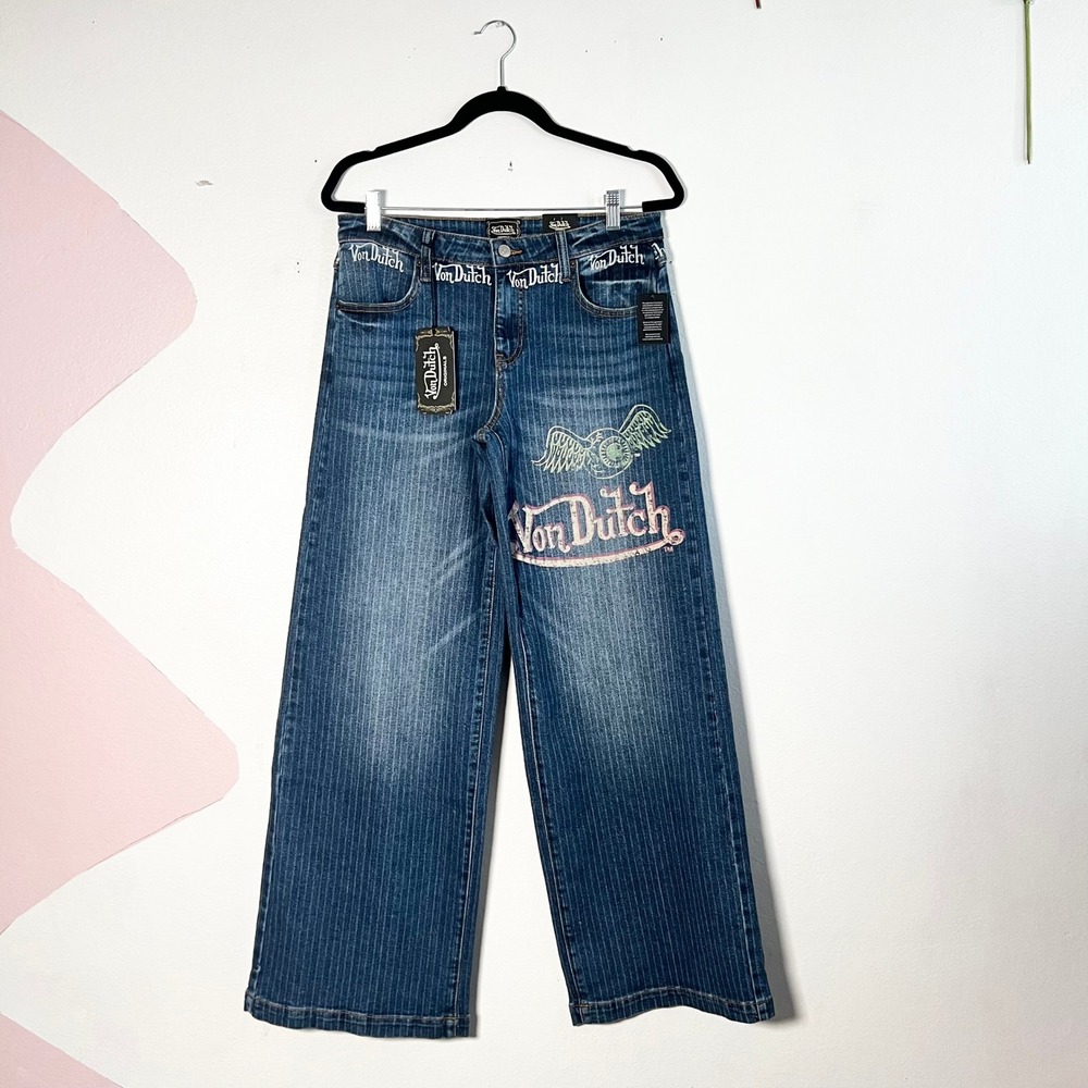 Von Dutch Jeans Size 28 Wide Leg Logo Y2K Streetwear Baggy